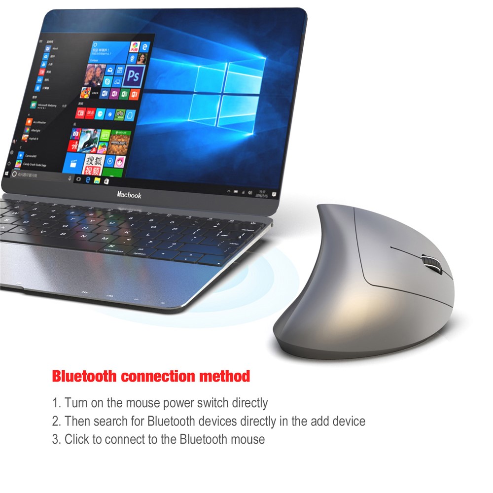 HXSJ T29 Bluetooth Wireless Vertical Ergonomic Optical Mouse Adjustable DPI Laptop Mice - Grey-4
