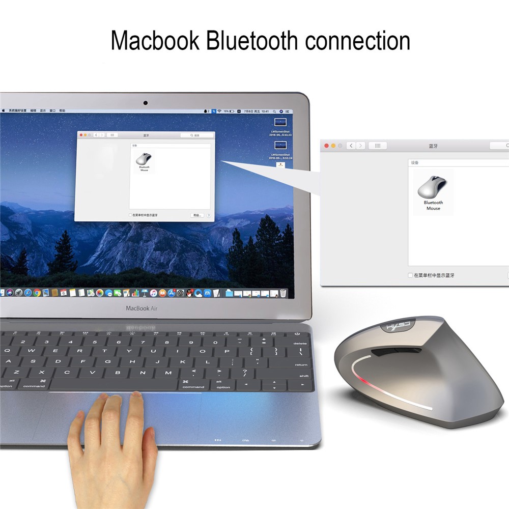 HXSJ T29 Bluetooth Wireless Vertical Ergonomic Optical Mouse Adjustable DPI Laptop Mice - Grey-5