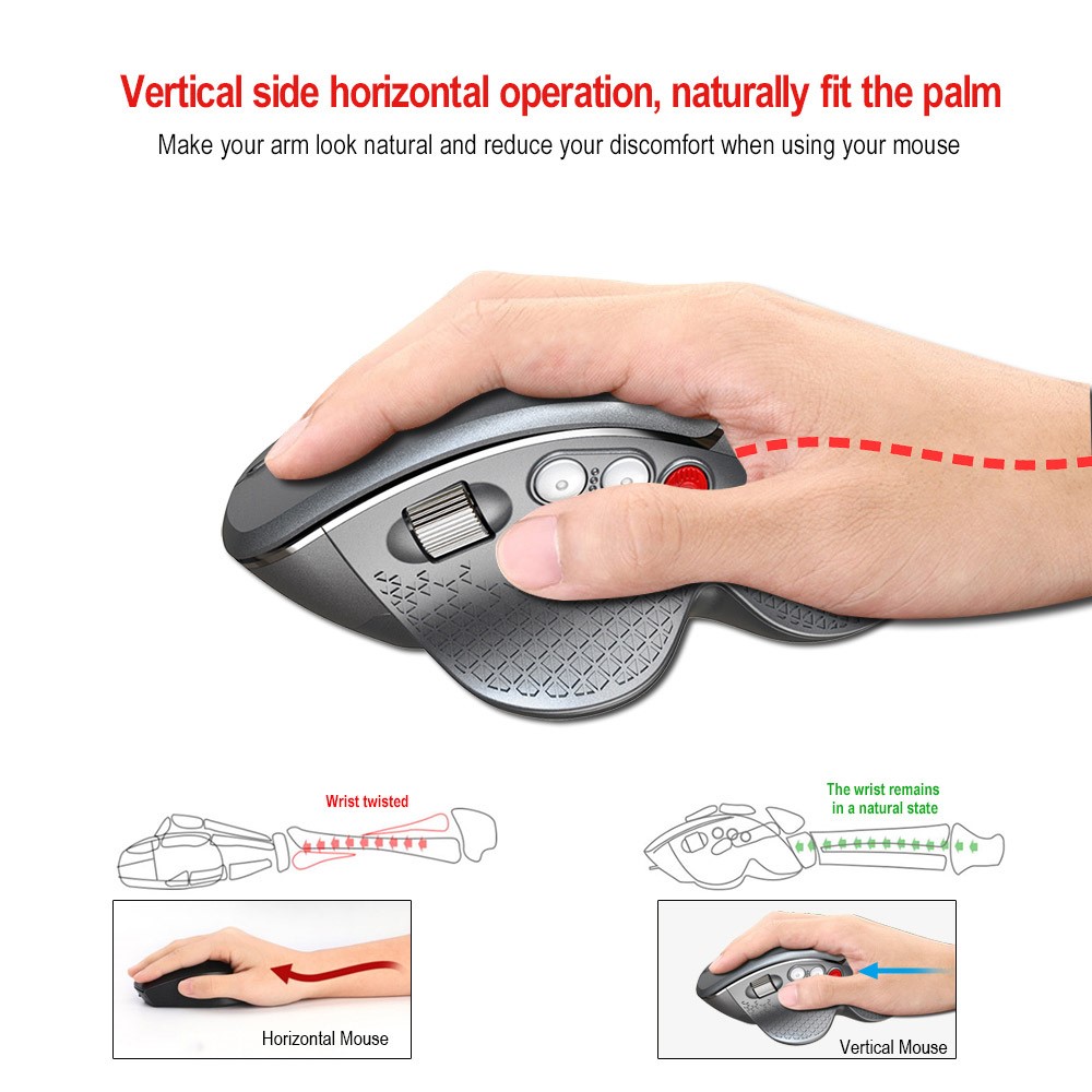 HXSJ T32 2.4G Wireless Ergonomic Vertical Optical Gaming Mouse Adjustable DPI Computer Mice - Grey-3