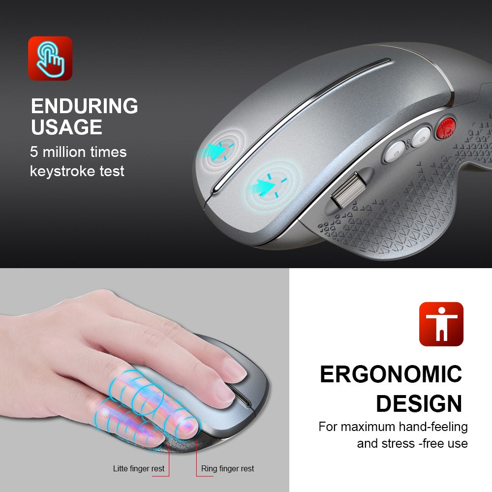 HXSJ T32 2.4G Wireless Ergonomic Vertical Optical Gaming Mouse Adjustable DPI Computer Mice - Grey-4