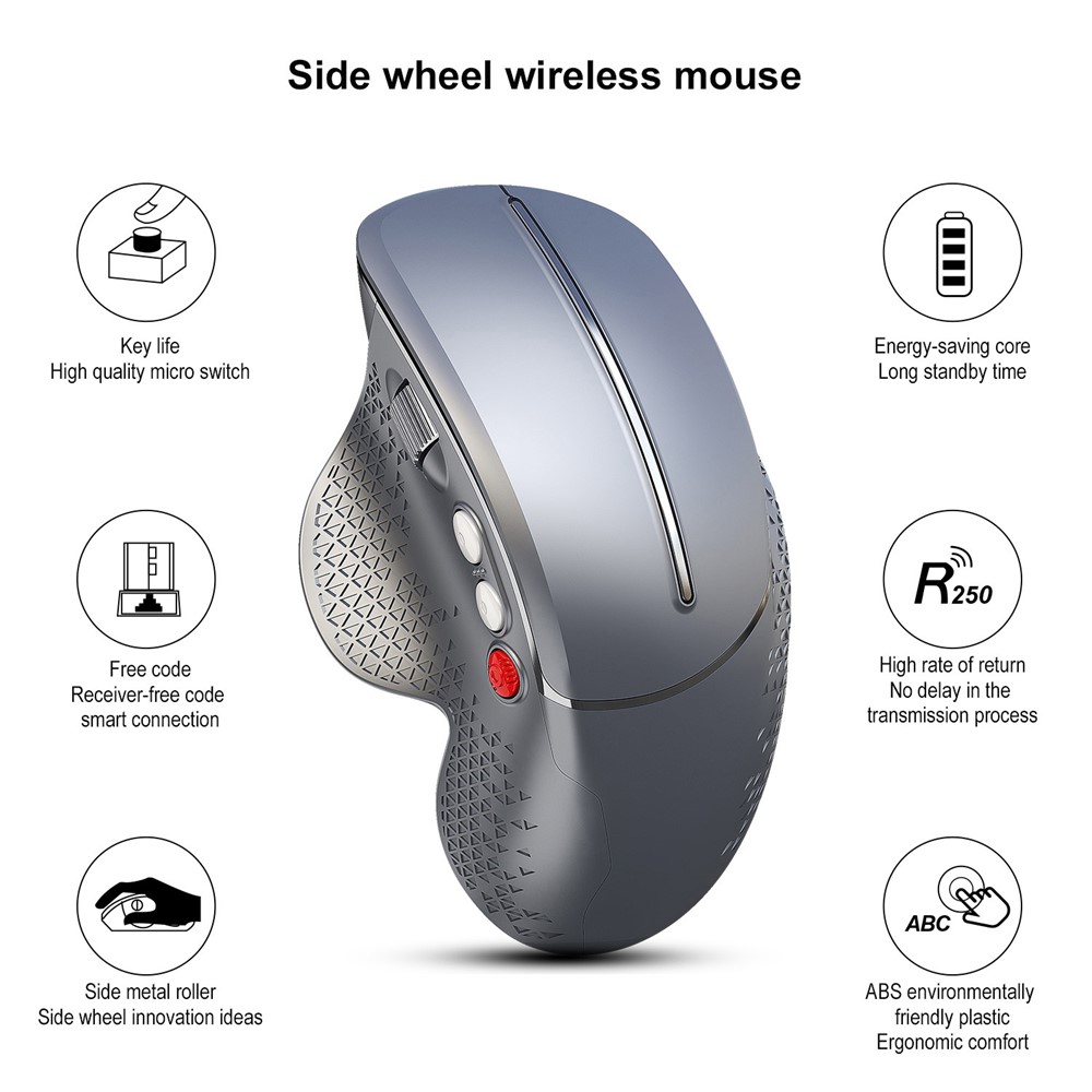 HXSJ T32 2.4G Wireless Ergonomic Vertical Optical Gaming Mouse Adjustable DPI Computer Mice - Grey-5