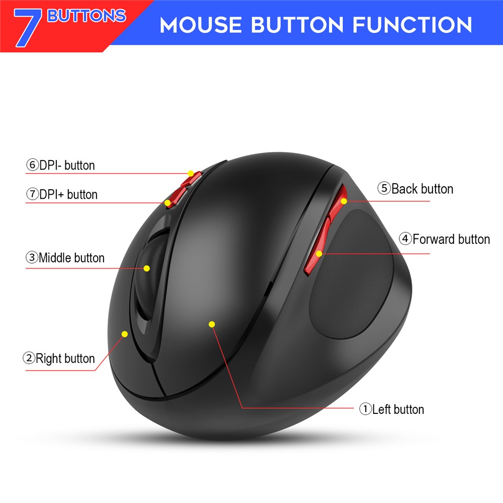 HXSJ T33 2.4G Sem Fio Vertical Ergonômico Gaming Óptico Mouse Ajustável Camundongos Laptop de Computador DPI-3