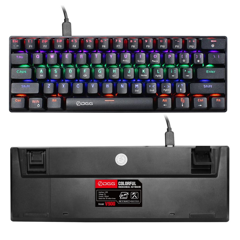 HXSJ V900 Wired 61 Keys Colorful Backlit Computer Laptop Home Office Gaming Blue Switch Mechanical Keyboard - Black-14
