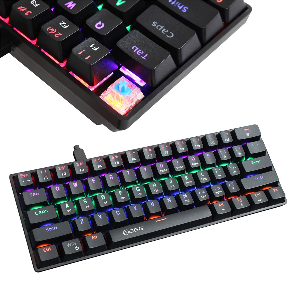 HXSJ V900 Wired 61 Keys Colorful Backlit Computer Laptop Home Office Gaming Blue Switch Mechanical Keyboard - Black-15