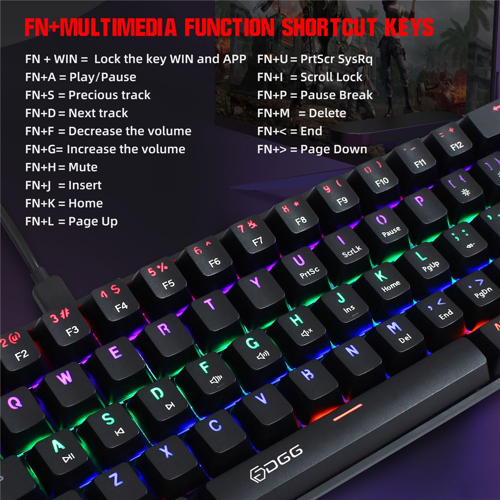 HXSJ V900 Wired 61 Keys Colorful Backlit Computer Laptop Home Office Gaming Blue Switch Mechanical Keyboard - Black-5