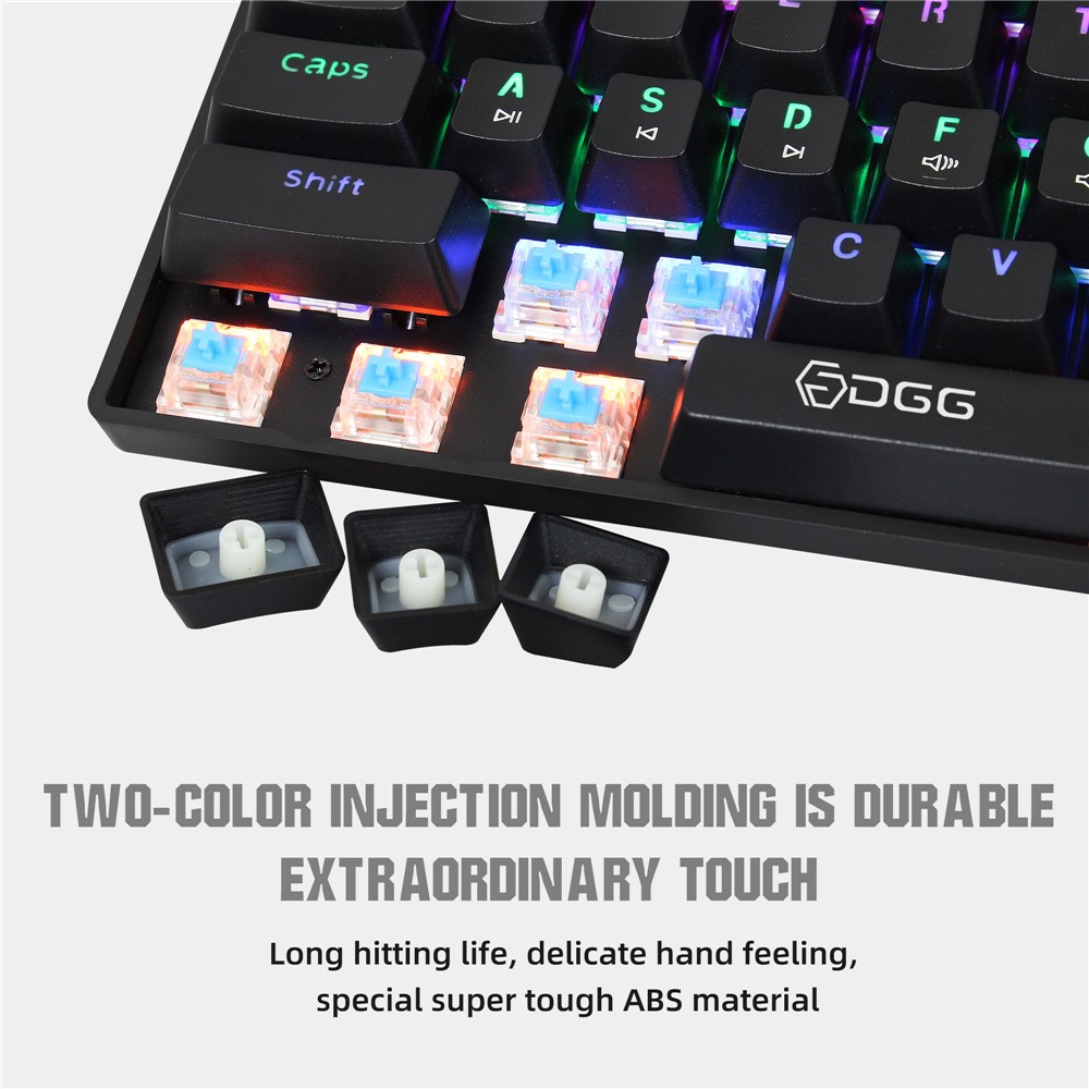 HXSJ V900 Wired 61 Keys Colorful Backlit Computer Laptop Home Office Gaming Blue Switch Mechanical Keyboard - Black-7