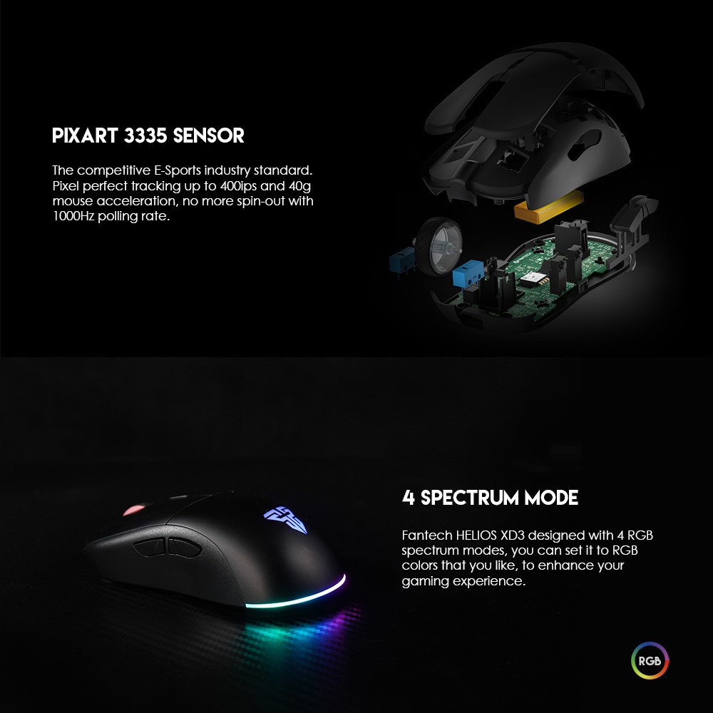 20pcs Fantech XD3 Wireless Gaming Mouse 16000DPI 2.4G RGB Light 6 Pulsanti Computer Laptop Game Topi - Rosa-7