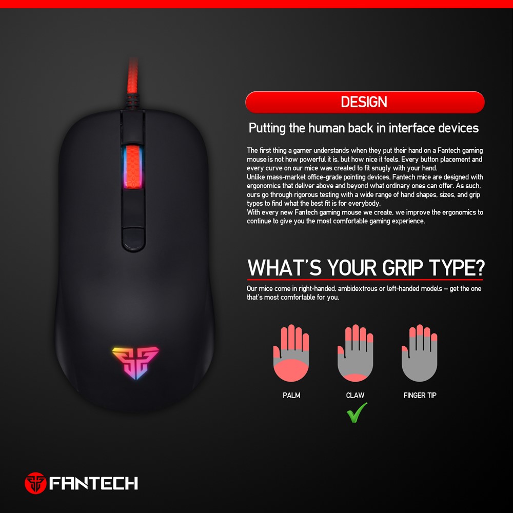 60pcs Fantech G10 Ergonomie Gamin Câblé Souris Optique De Jeu Réglable 4800 Dpi Souris Avec Lumière Colorée - Noir-4