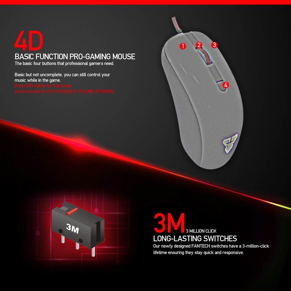 60pcs Fantech G10 Ergonomie Gamin Câblé Souris Optique De Jeu Réglable 4800 Dpi Souris Avec Lumière Colorée - Noir-5