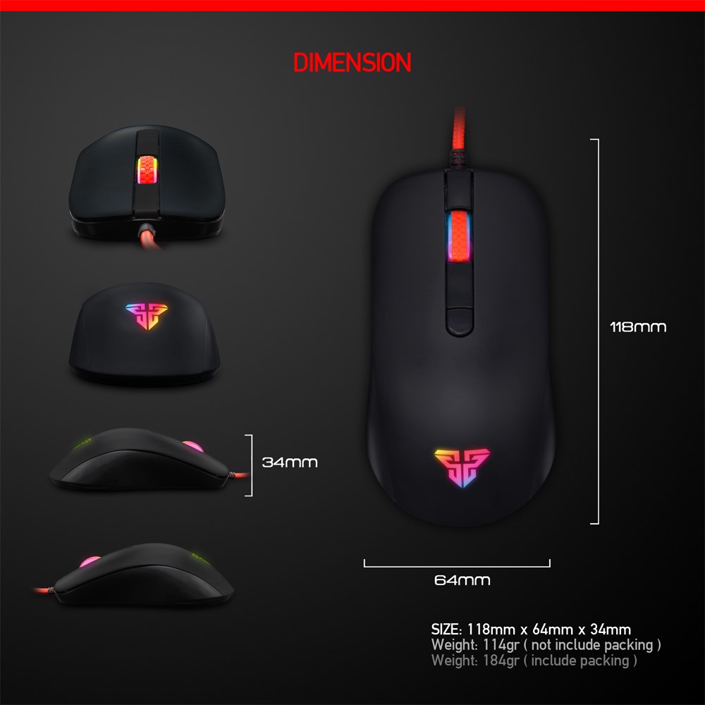 60pcs Fantech G10 Ergonomie Gamin Câblé Souris Optique De Jeu Réglable 4800 Dpi Souris Avec Lumière Colorée - Noir-9