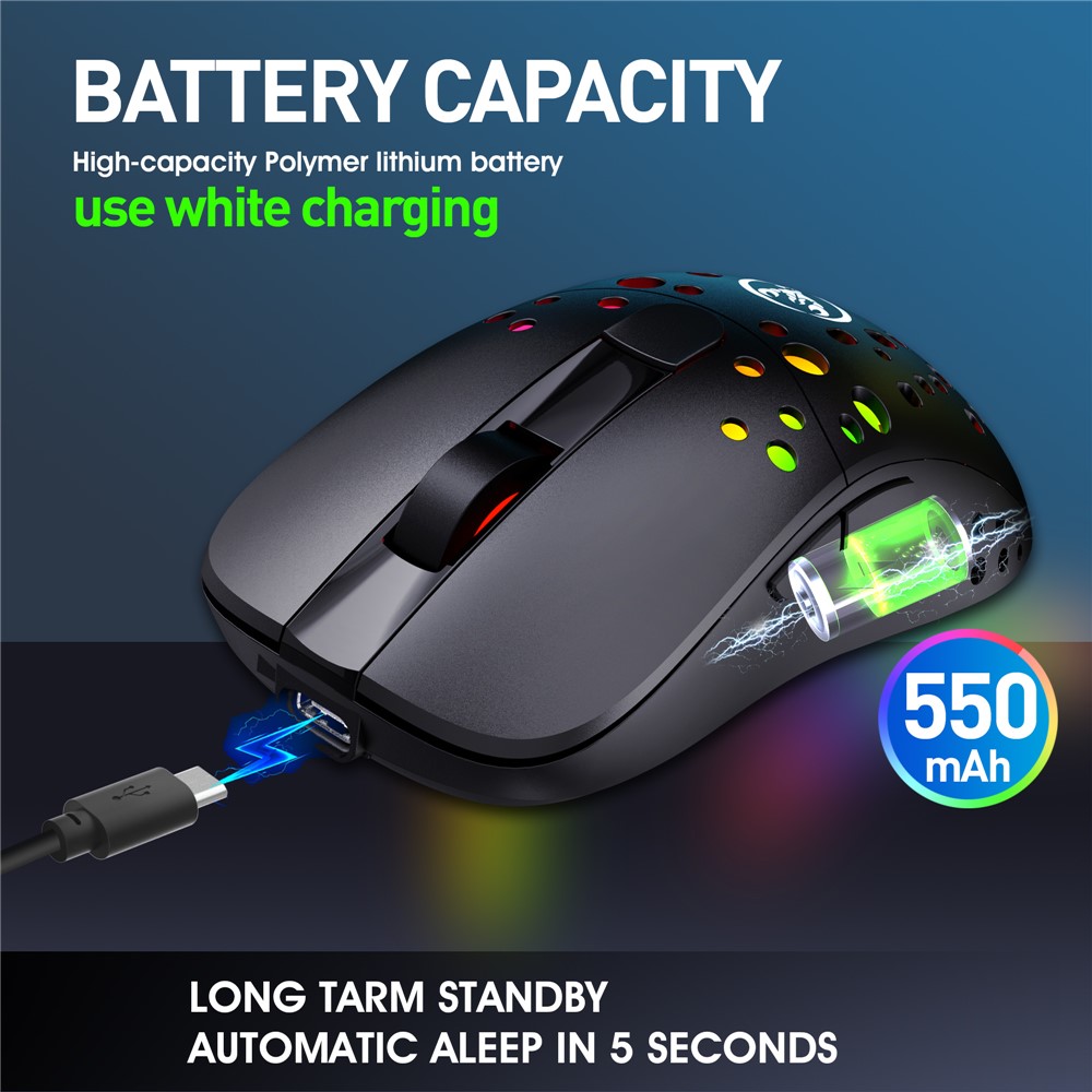 HXSJ T100 RGB Macro Programmable Dual Mode Wireless/Wired Gaming Mouse 10000 DPI Rechargeable Mice-4