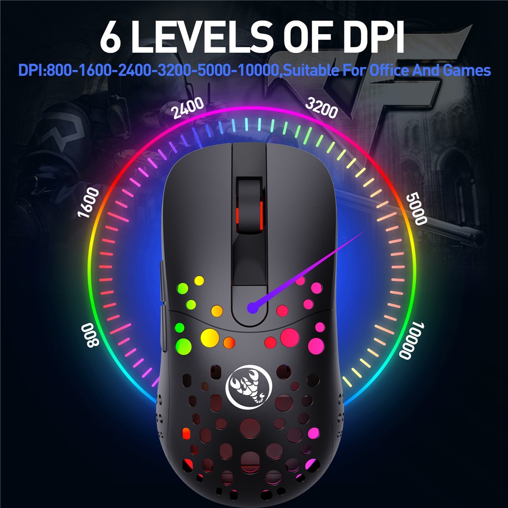 HXSJ T100 RGB Macro Programmable Dual Mode Wireless/Wired Gaming Mouse 10000 DPI Rechargeable Mice-6