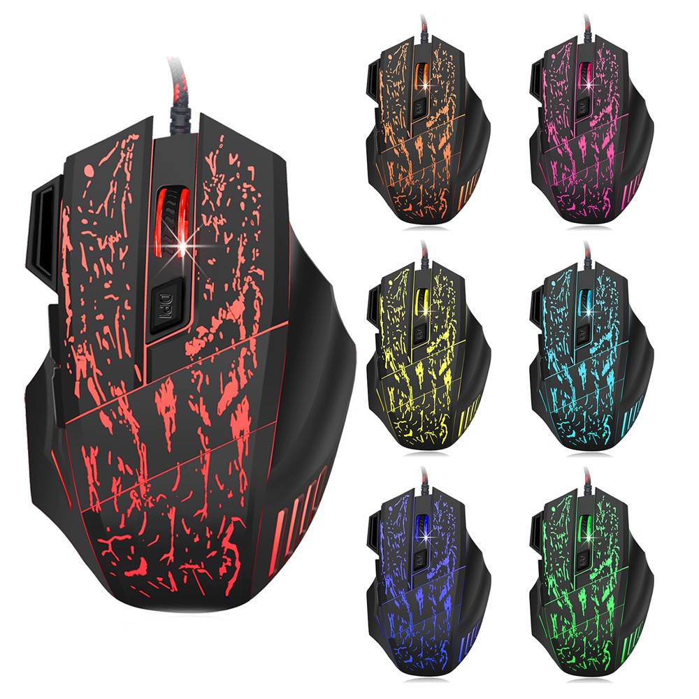 HXSJ A874 5500 DPI Adjustable 7 Buttons Crackle Pattern Optical USB Wired Gaming Mouse Computer Mice with Colorful Breathing Light-1
