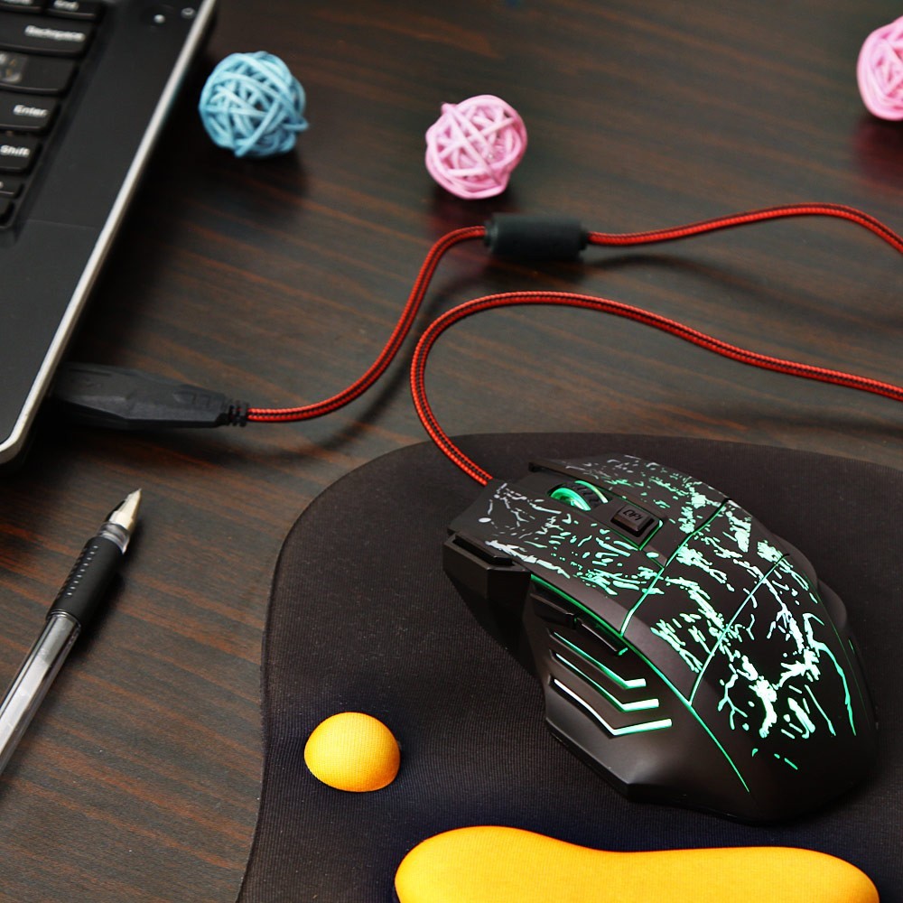 HXSJ A874 5500 DPI Adjustable 7 Buttons Crackle Pattern Optical USB Wired Gaming Mouse Computer Mice with Colorful Breathing Light-12