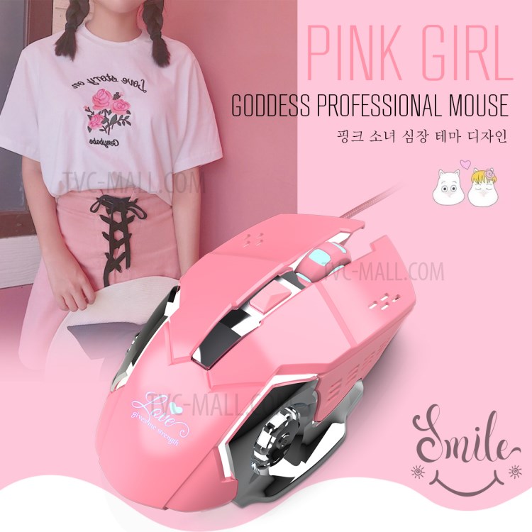 HXSJ X500 3200 DPI USB Wired Laptop Computer Gaming Mouse with LED Light - Pink-10