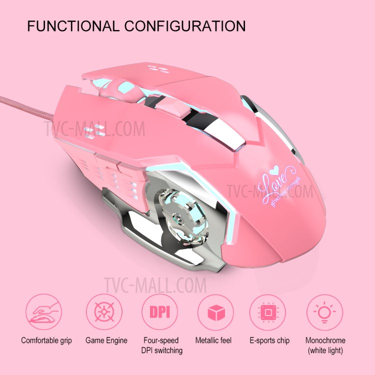 HXSJ X500 3200 DPI USB Wired Laptop Computer Gaming Mouse with LED Light - Pink-11