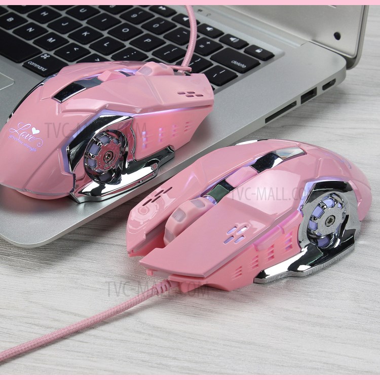 HXSJ X500 3200 DPI USB Wired Laptop Computer Gaming Mouse with LED Light - Pink-14