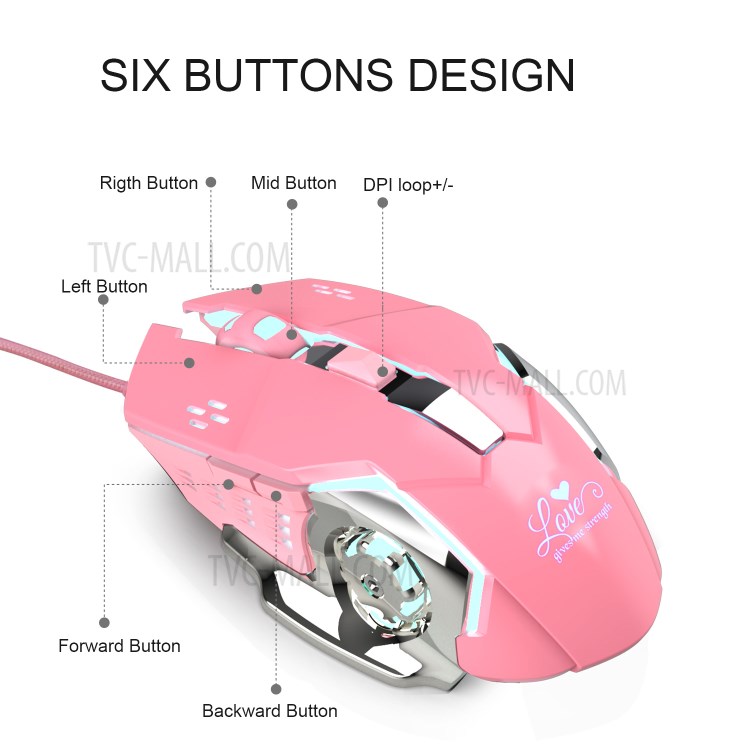 HXSJ X500 3200 DPI USB Wired Laptop Computer Gaming Mouse with LED Light - Pink-7