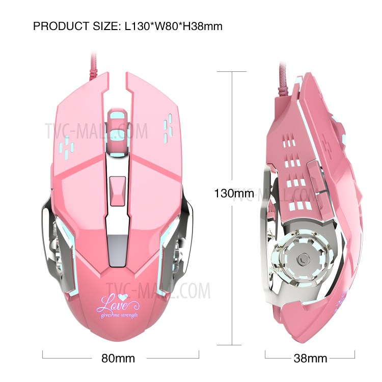 HXSJ X500 3200 DPI USB Wired Laptop Computer Gaming Mouse with LED Light - Pink-9