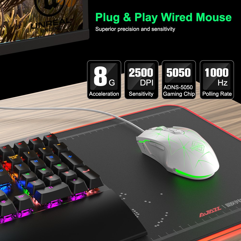 AJAZZ AJ52 Star Version USB Wired Gaming Mouse 2500DPl Optical Mice with RGB Breathing Lights for Gamer Computer - Black-9