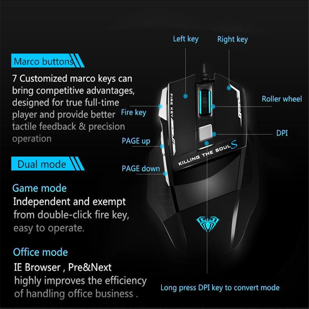 AULA Killing Soul II Backlight USB Wired 7 Buttons Computer Laptop Gaming Mouse-8