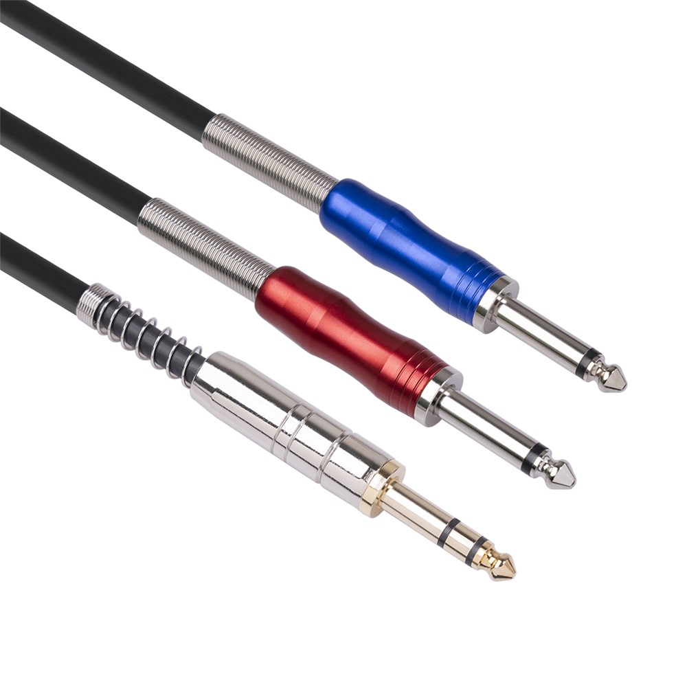 BLS0201 1/4 Inch(6.35mm) TRS Stereo Y-Splitter Insert Cable 1/4 Inch Male Jack to Dual 1/4 Inch Male TS Mono Breakout Cable Audio Patch Cord 1.8m-3
