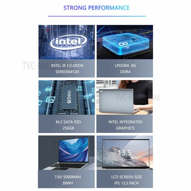 KUU YOBOOK PRO 13.5 Inch 8G DDR3 RAM IPS Screen Metal Portable 256GB SSD WiFi Type-C Laptops for Office-2