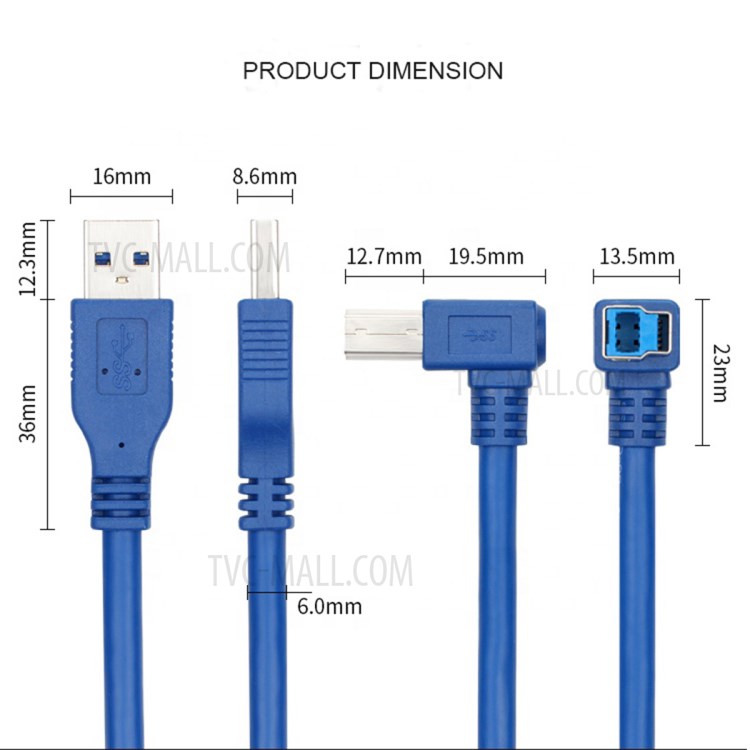 2.5m USB 3.0 Type A Male to Type B Male Right Angle Extension Cable Data Sync Cord-6