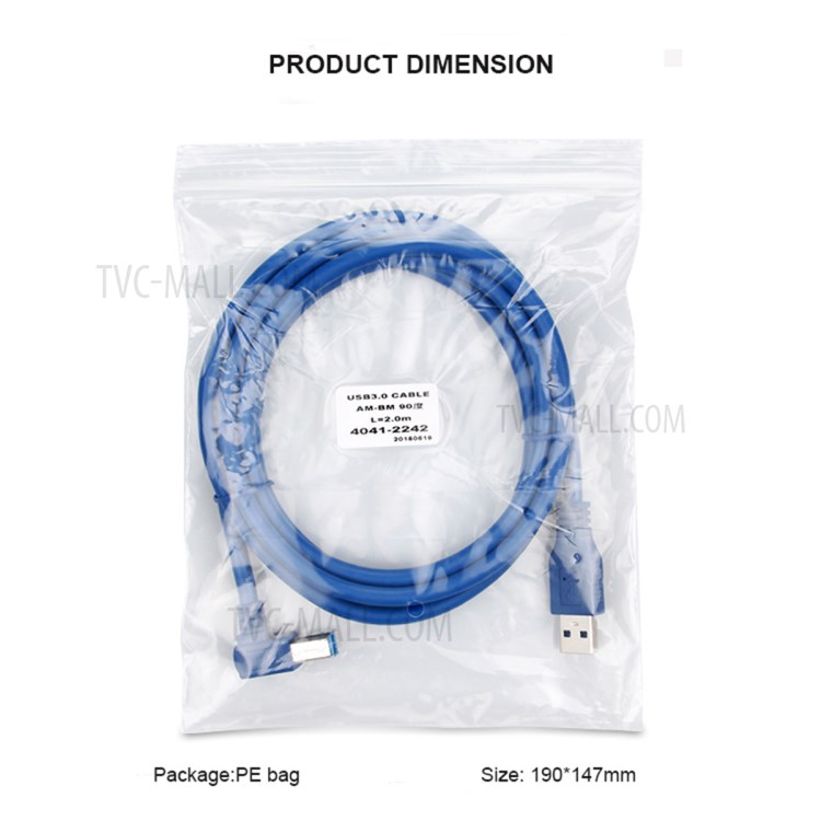 2.5m USB 3.0 Type A Male to Type B Male Right Angle Extension Cable Data Sync Cord-8