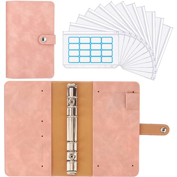 A6 PU Leather Budget Binder Cover with 12Pcs A6 Binder Pockets Loose