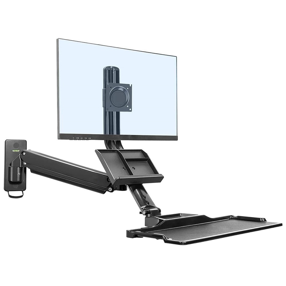 NORTH BAYOU MB32 Wall Mount Sit/Stand Workstation Adjustable 19-27 inch Monitor Holder with Keyboard Tray-2