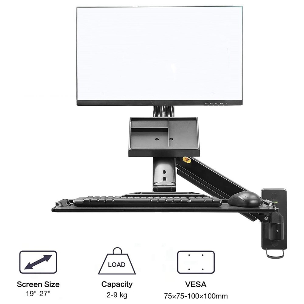 NORTH BAYOU MB32 Wall Mount Sit/Stand Workstation Adjustable 19-27 inch Monitor Holder with Keyboard Tray-4