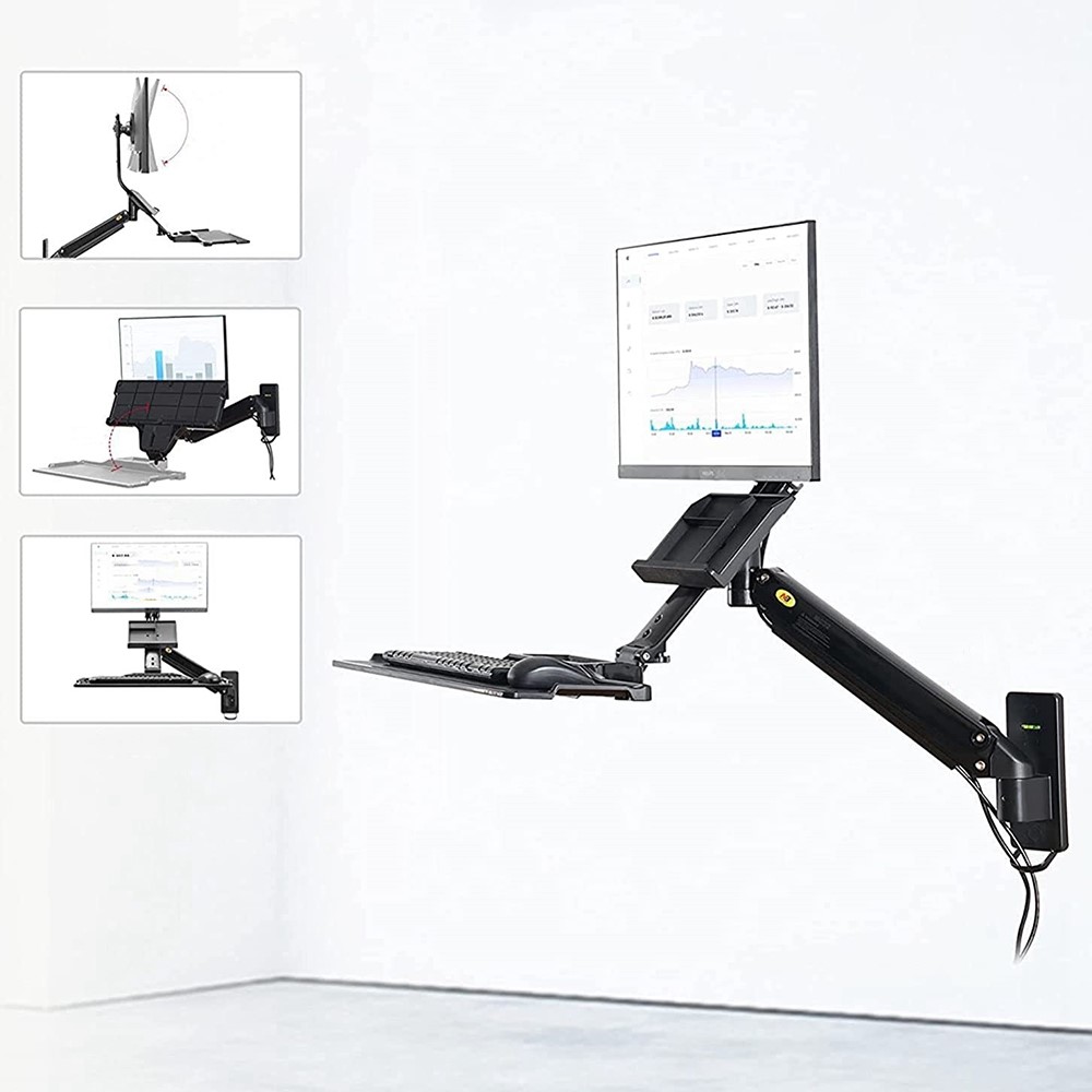 NORTH BAYOU MB32 Wall Mount Sit/Stand Workstation Adjustable 19-27 inch Monitor Holder with Keyboard Tray-5