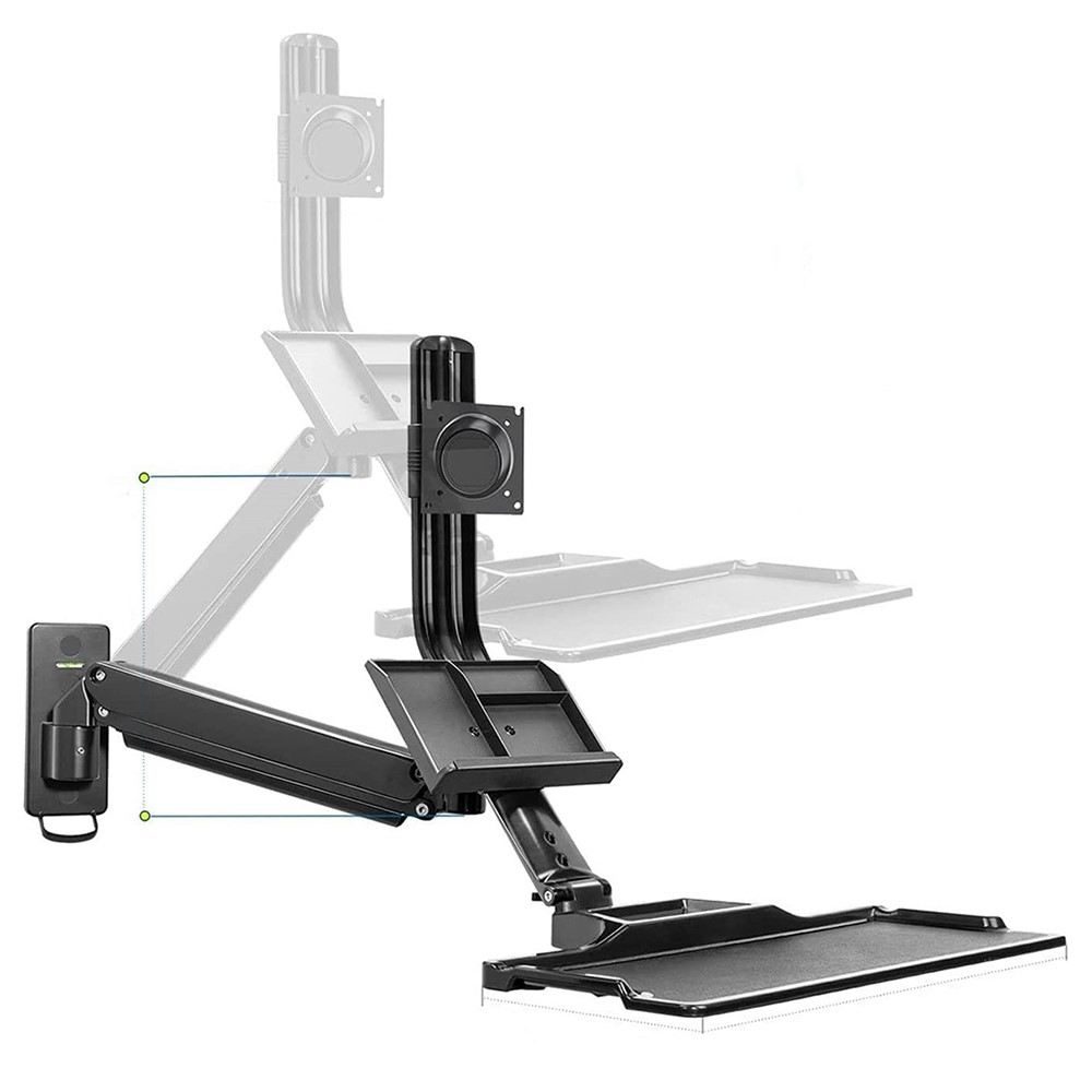 NORTH BAYOU MB32 Wall Mount Sit/Stand Workstation Adjustable 19-27 inch Monitor Holder with Keyboard Tray-7