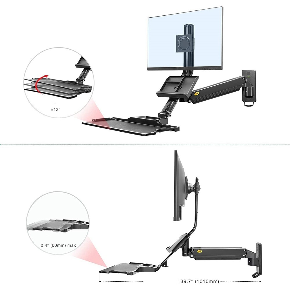 NORTH BAYOU MB32 Wall Mount Sit/Stand Workstation Adjustable 19-27 inch Monitor Holder with Keyboard Tray-8