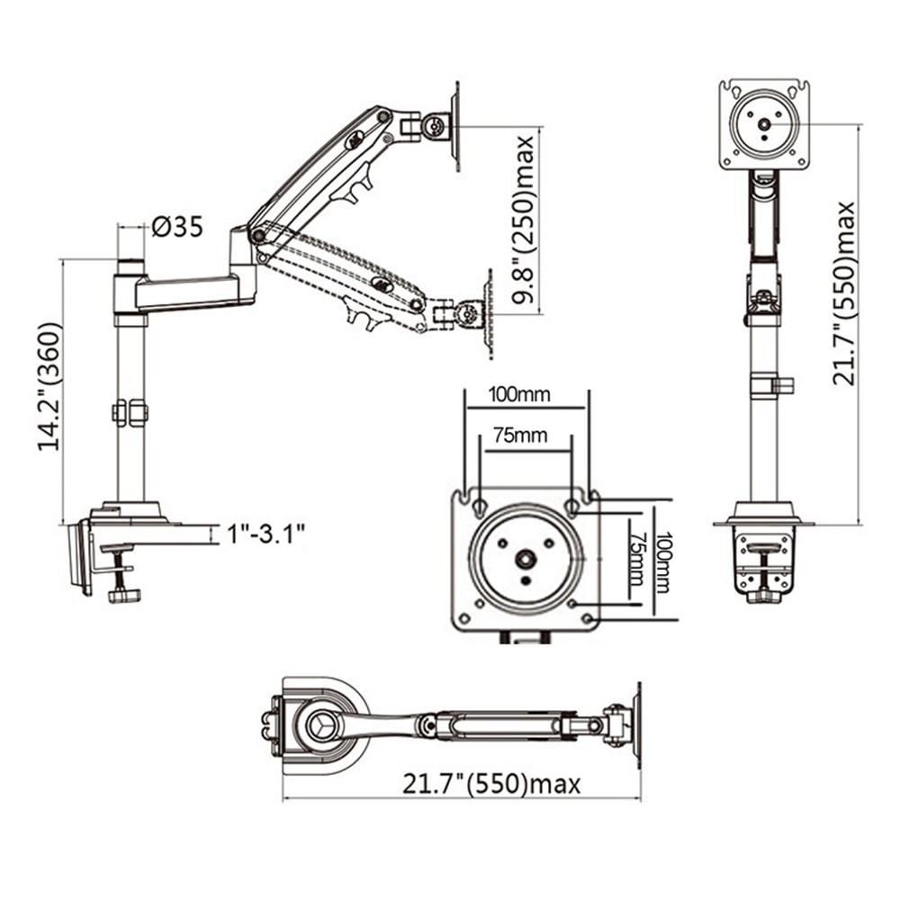 NORTH BAYOU H100 Desk Clip-on Monitor Support Arm Adjustable 22-35 inch Computer Monitor Holder Bracket-12