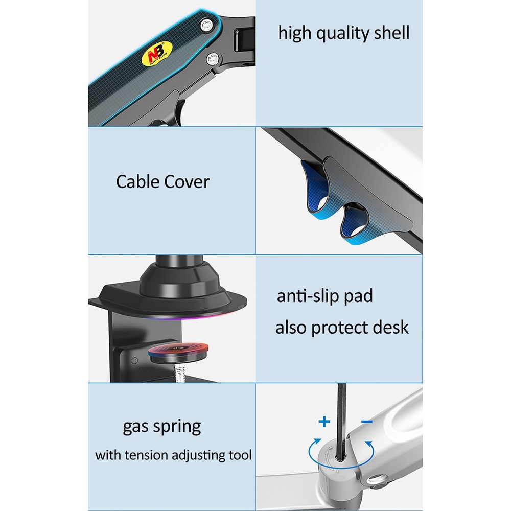 NORTH BAYOU H100 Desk Clip-on Monitor Support Arm Adjustable 22-35 inch Computer Monitor Holder Bracket-8