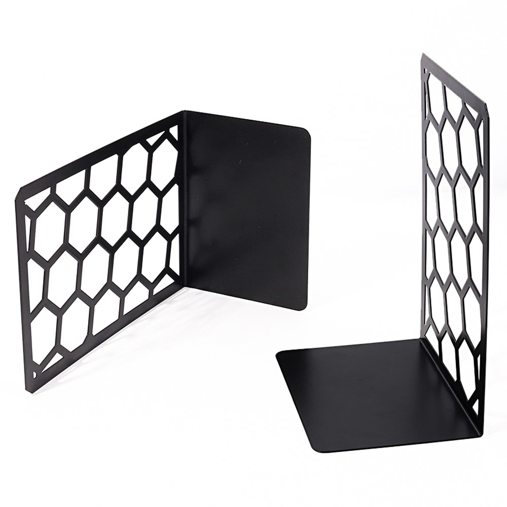 298 1 Pair Hollow Out Hexagon Metal Book End Heavy Duty Bookends for Shelves Non-skid Bookend Supports for Library Office Home-2