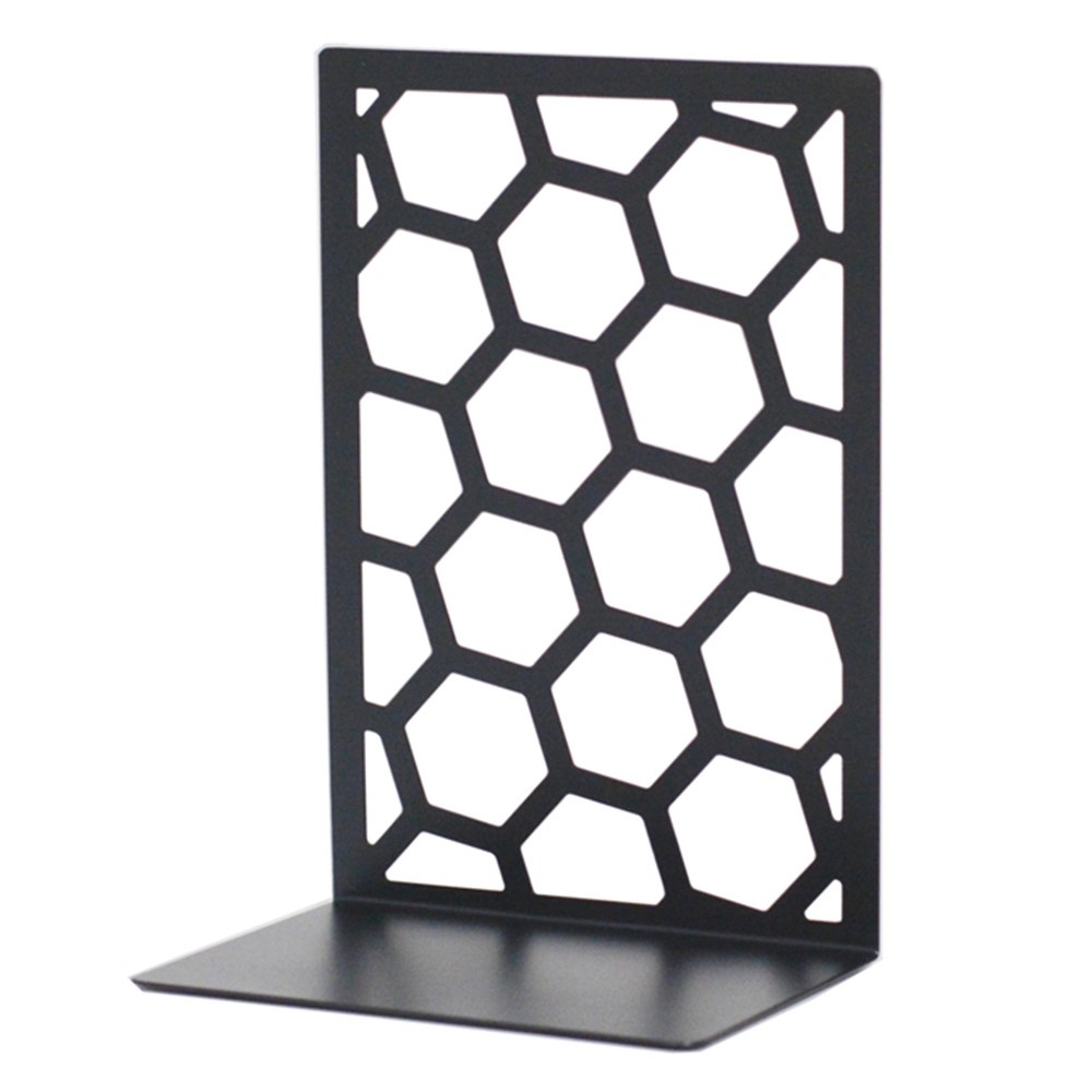 298 1 Pair Hollow Out Hexagon Metal Book End Heavy Duty Bookends for Shelves Non-skid Bookend Supports for Library Office Home-4