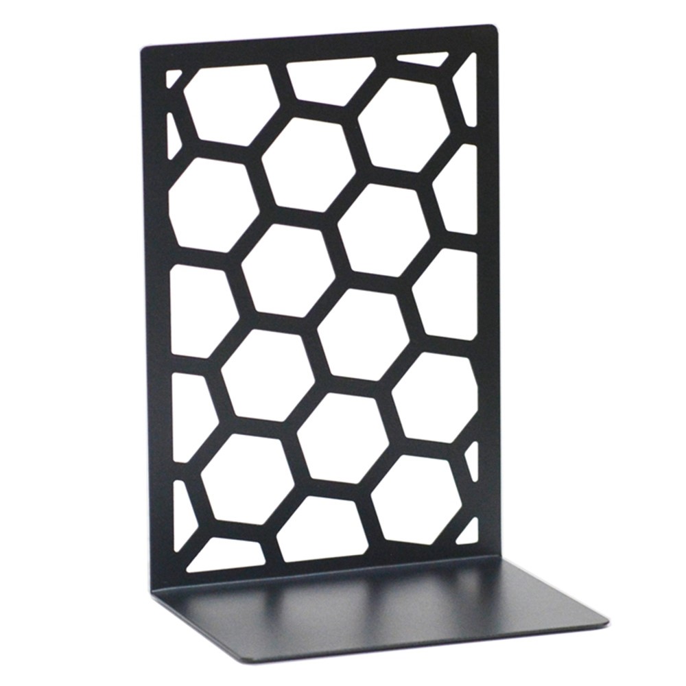 298 1 Pair Hollow Out Hexagon Metal Book End Heavy Duty Bookends for Shelves Non-skid Bookend Supports for Library Office Home-5