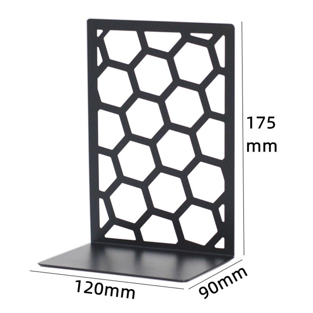 298 1 Pair Hollow Out Hexagon Metal Book End Heavy Duty Bookends for Shelves Non-skid Bookend Supports for Library Office Home-6