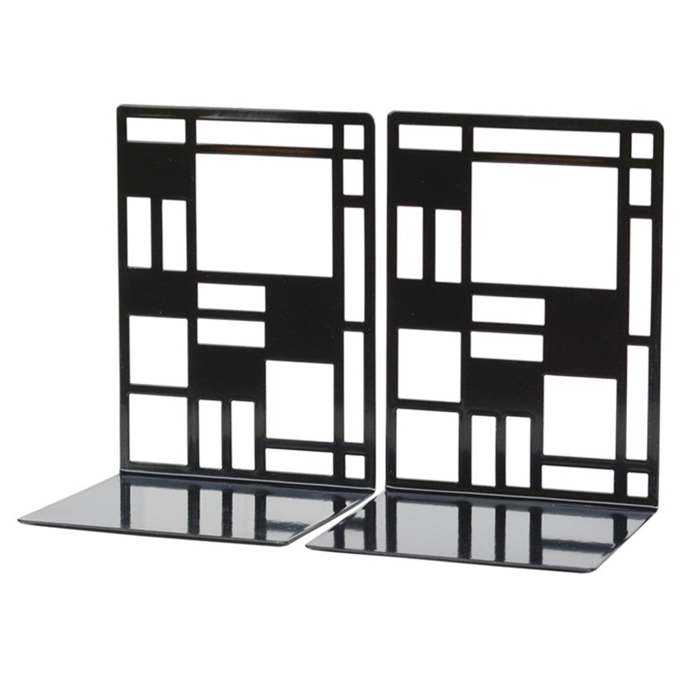 1 Pair Non-skid Bookend Supports Hollow Out Grid Metal Book End for Shelves Heavy Duty Bookends-2