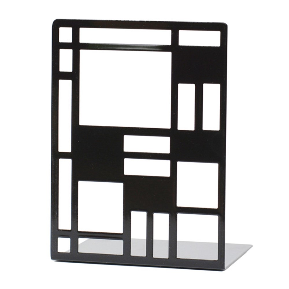 1 Pair Non-skid Bookend Supports Hollow Out Grid Metal Book End for Shelves Heavy Duty Bookends-3
