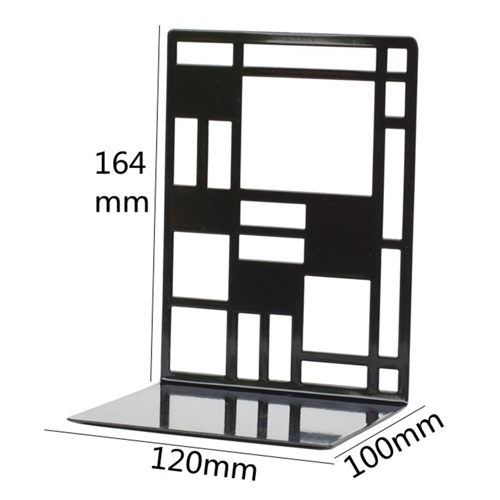 1 Pair Non-skid Bookend Supports Hollow Out Grid Metal Book End for Shelves Heavy Duty Bookends-5