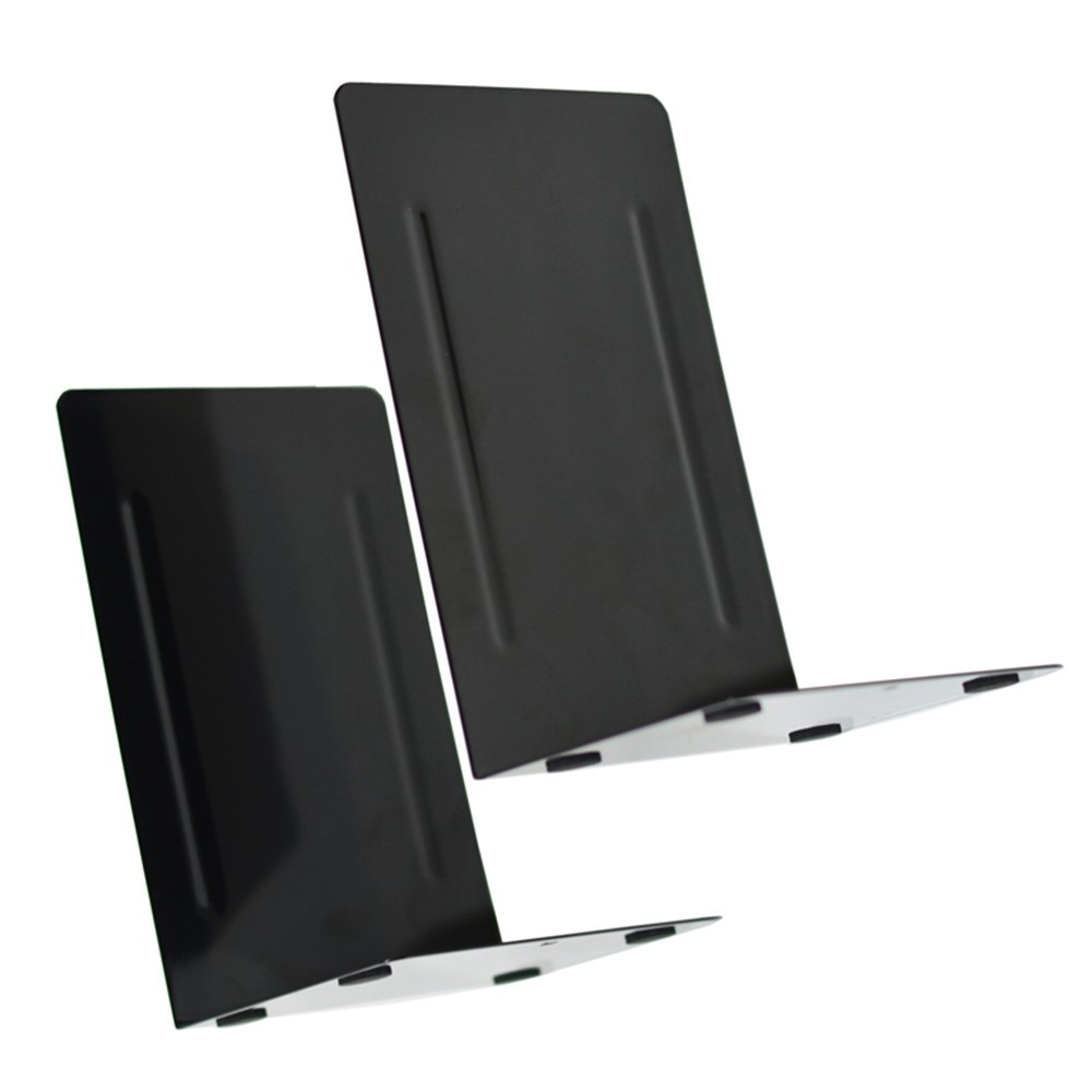 540 1 Pair Flat Panel Design Metal Bookends Books Holder Non-skid Desktop Shelf Bookends - Black-2