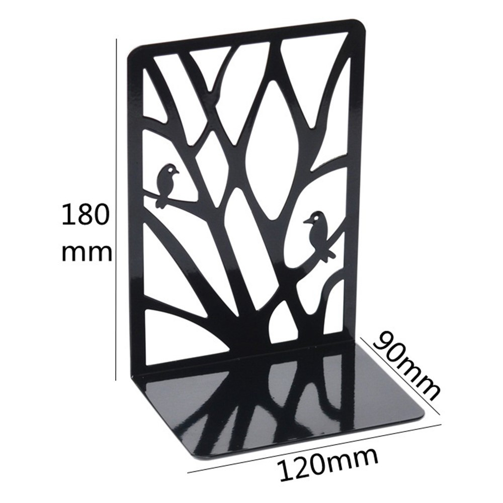 1 Pair Hollow Tree and Bird Design Stylish Metal Bookends Non-skid Home Office Books Bezel Organizer-7