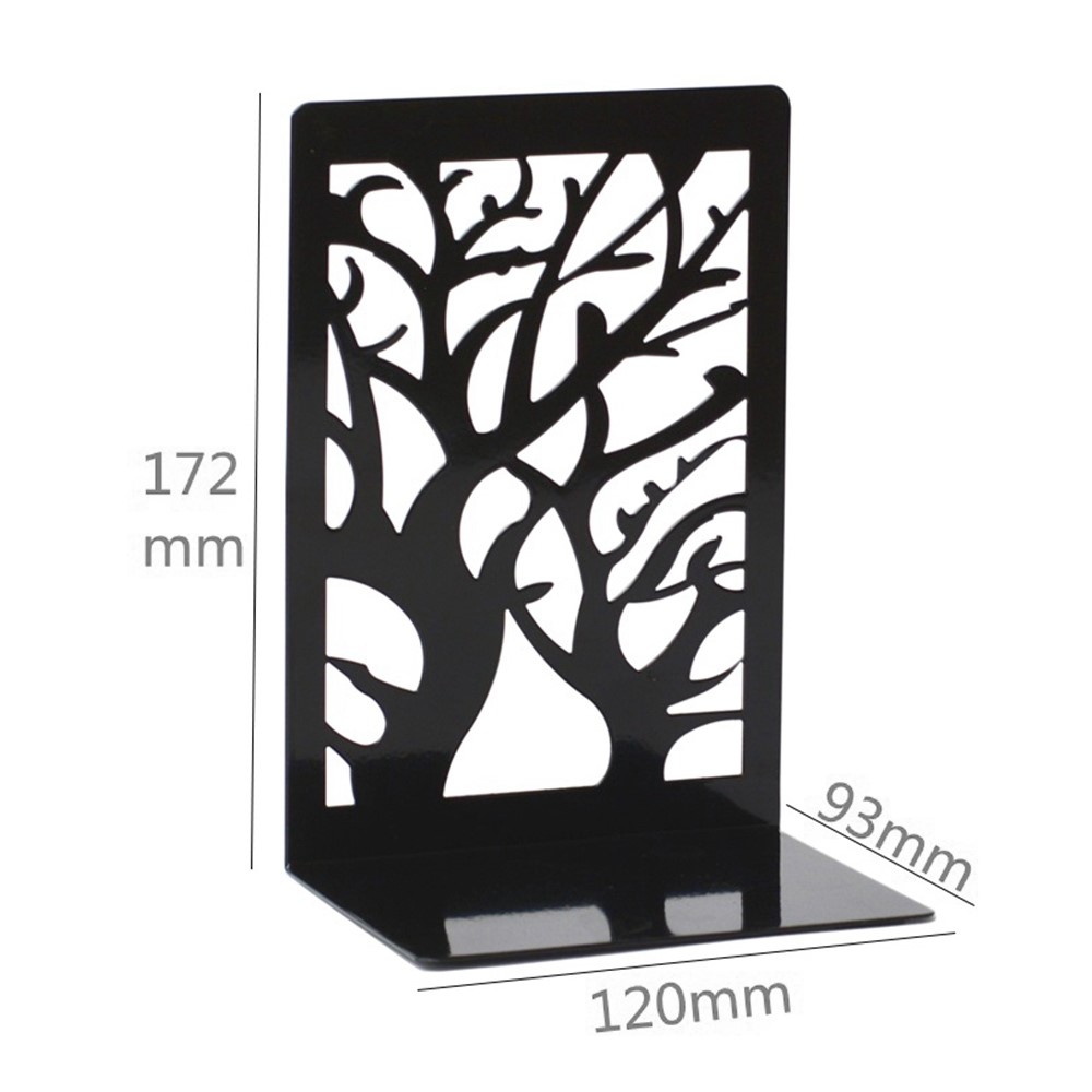 1 Pair Hollow Tree Design Metal Bookends Non-skid Desktop Shelves Books Bezel Holder-6