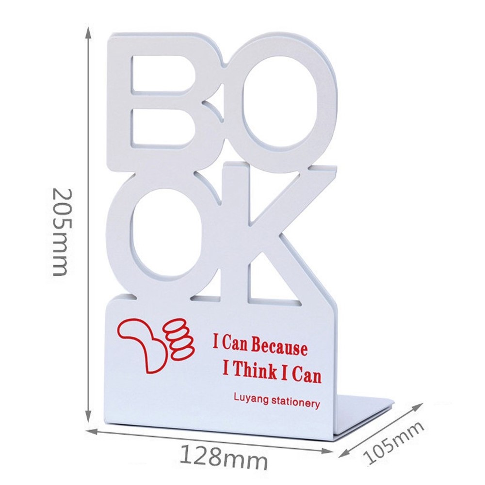 205mmBOOK 1Pair Book Shelf Holder Inspiring Word BOOK Shape Decorative Metal Book Ends Supports Non-skid Bookends - Blue-4