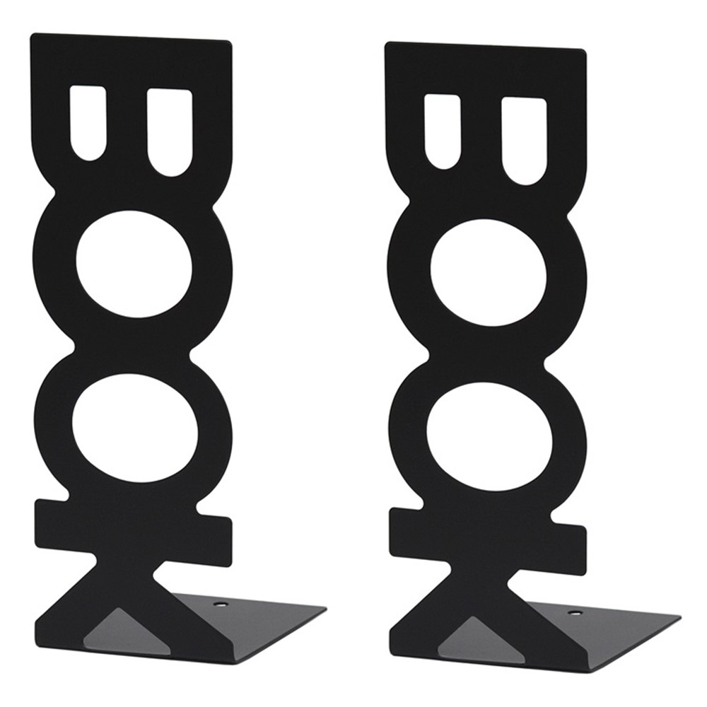 1 Pair BOOK Shape Design Metal Bookends Non-skid Desktop Bookshelf Books Holder Organizer - Black-1