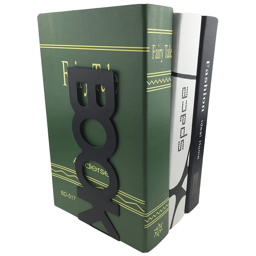 1 Pair BOOK Shape Design Metal Bookends Non-skid Desktop Bookshelf Books Holder Organizer - Black-4